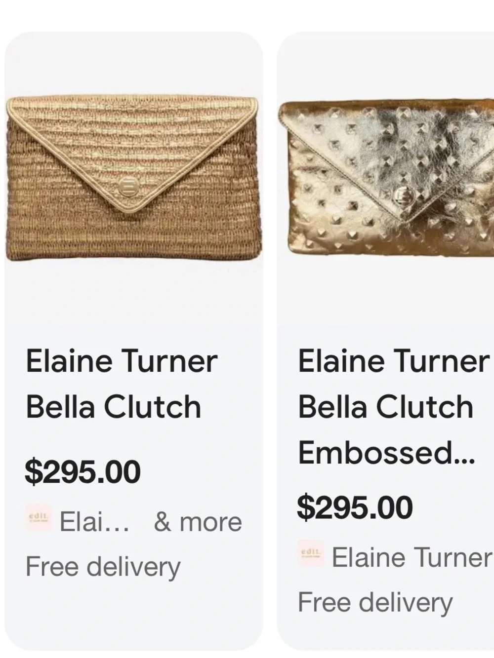 Elaine Turner Metallic Gold Textured Clutch with Chain Hardware nwot